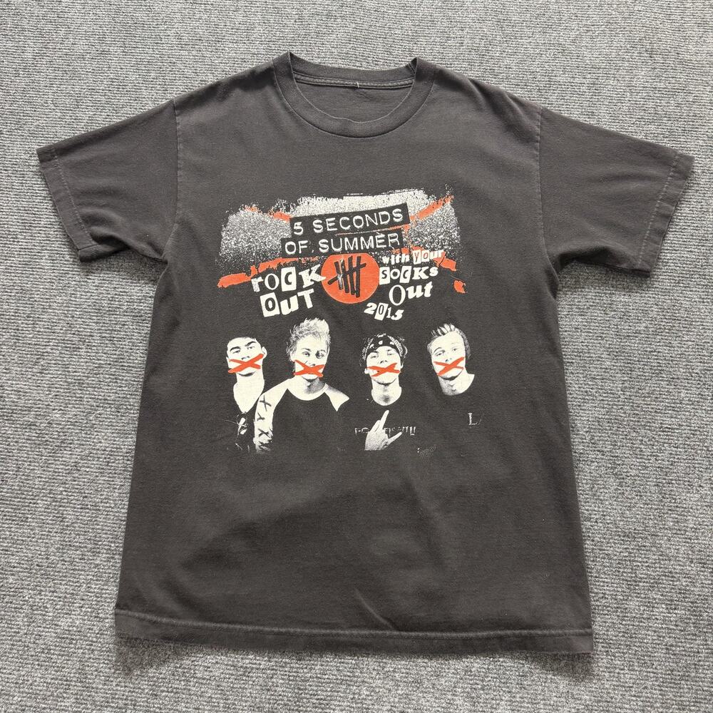 5 Seconds Of Summer Shirt Mens Large Black Rock Out With Your Socks Tour 2015